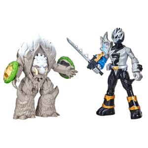 HSF3065-Power Rangers Dino Fury Battle Attackers 2-Pack Black Ranger vs. Smashstone Kicking Action Figures