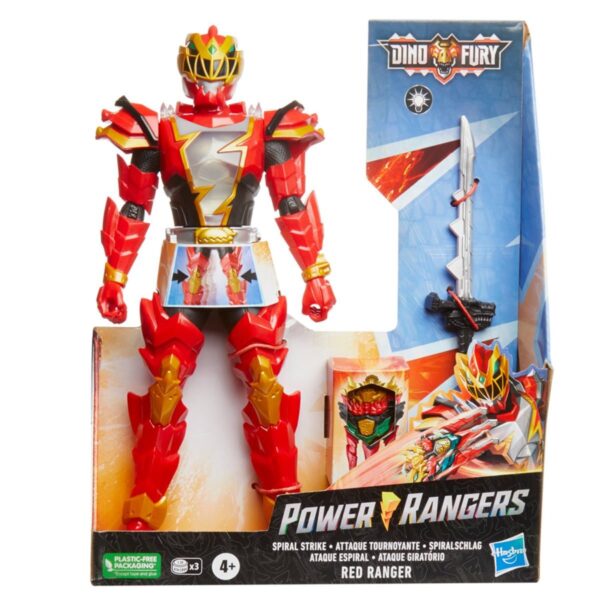 HSF5718-Power Rangers Dino Fury Spiral Strike Red Ranger 12-inch Electronic Spinning and Light FX Action Figure