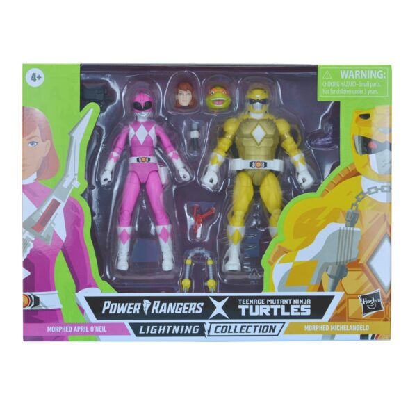 HSF2967/86163-Power Rangers X Teenage Mutant Ninja Turtles Lightning Collection Michelangelo Yellow and April Pink Action Figures