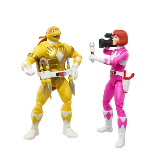 HSF2967/86163-Power Rangers X Teenage Mutant Ninja Turtles Lightning Collection Michelangelo Yellow and April Pink Action Figures