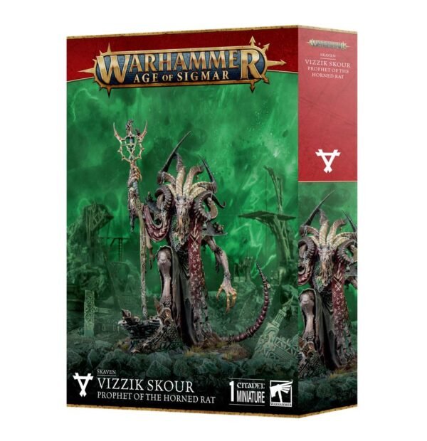 90-20-Warhammer Age of Sigmar: Skaven - Vizzik Skour Prophet Horned Rat